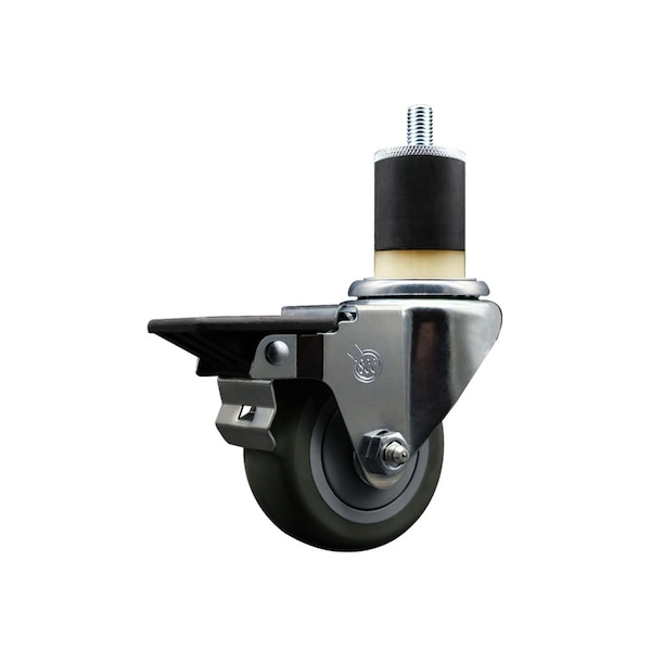 Service Caster 3'' Gray Poly Swivel 1-7/8'' Expanding Stem Caster with Brake SCC-EX20S314-PPUB-PLB-178 - main